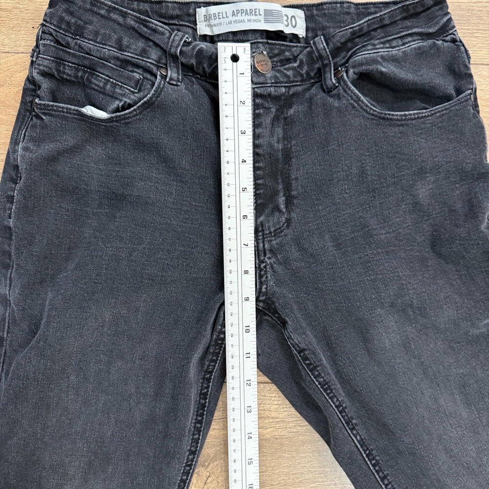 Barbell Jeans Mens 30 Black Slim Fit Black Denim Leather‎ Brand Patch Athletic - Picture 6 of 6